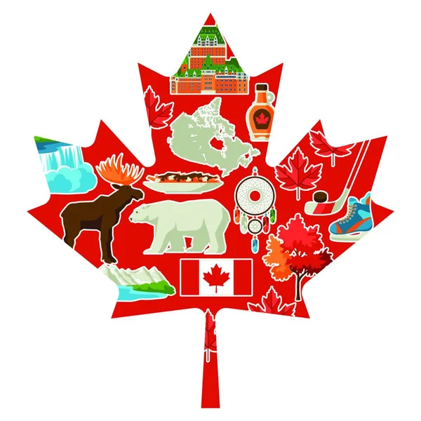 カナダの背景デザイン カナダの伝統的なシンボルとアトラクション カナダの背景デザイン — ストックベクタ