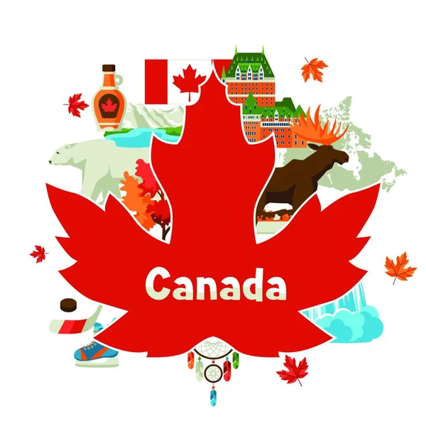 Kanada Hintergrunddesign Traditionelle Kanadische Symbole Und Attraktionen Kanada Hintergrunddesign — Stockvektor