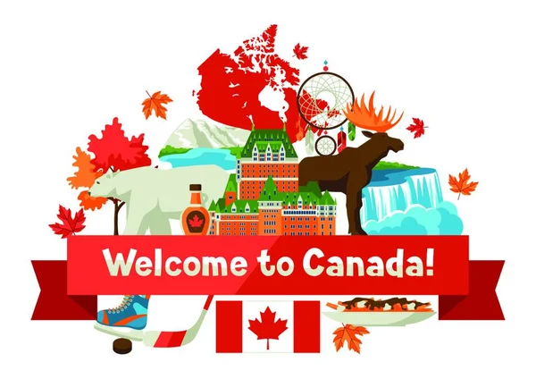 Diseño Fondo Canadá Los Símbolos Atracciones Tradicionales Canadienses Diseño Fondo — Vector de stock