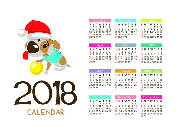 Kalendarz Nowy 2018 Symbol Roku Psiego Śmieszny Pies Jack Russell — Wektor stockowy
