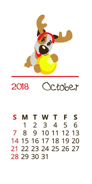 Calendário Para Novo 2018 Símbolo Ano Cão Cão Engraçado Jack —  Vetores de Stock