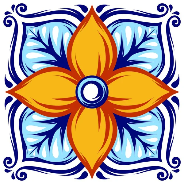 Italiaans Keramisch Tegelpatroon Etnische Folk Ornament Mexicaanse Talavera Portugese Azulejo — Stockvector