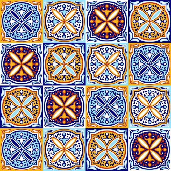 Tono Cerámica Italiana Ornamento Étnico Popular Talavera Mexicana Azulejo Portugués — Vector de stock