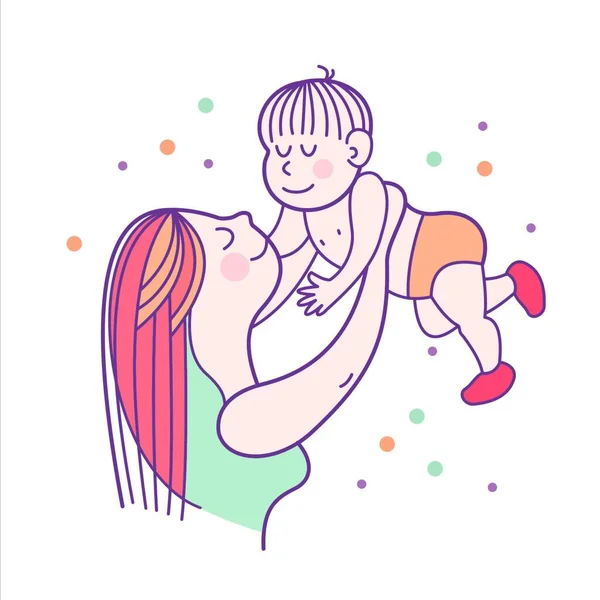 Karta Okolicznościowa Dzień Matki Rsquo Ładna Matka Trzyma Słodkie Dziecko — Wektor stockowy