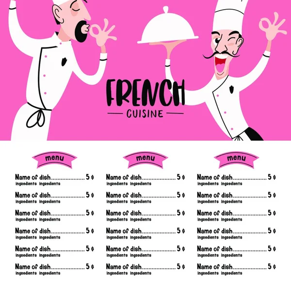 Menu Template Picture Chef Holding Dish French Cuisine — Stock Vector