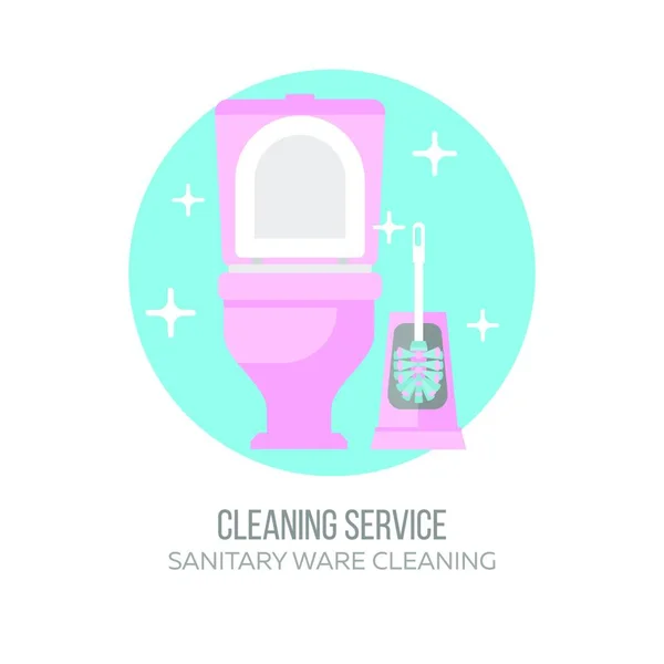 Serviço Limpeza Limpar Vaso Sanitário Escova Banheiro Ilustração Vetorial Plana — Vetor de Stock
