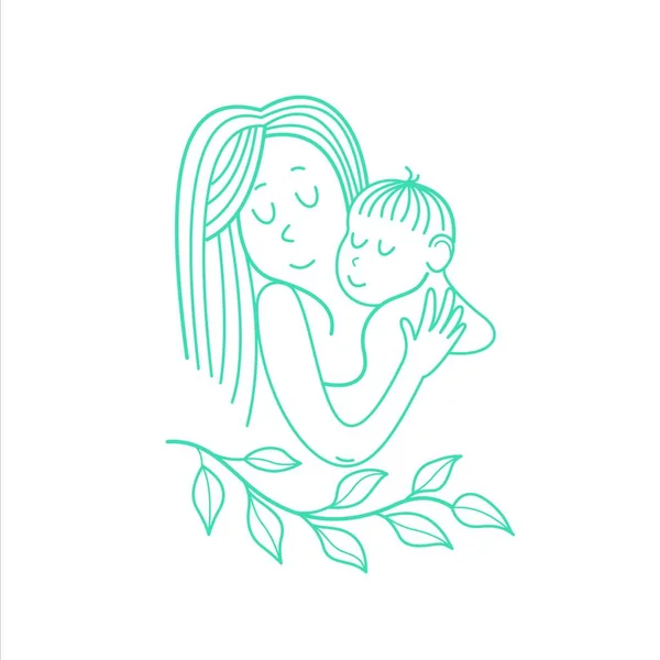 Mãe Filho Ilustração Vetorial Linear Logotipo Uma Maternidade Feliz Infância — Vetor de Stock
