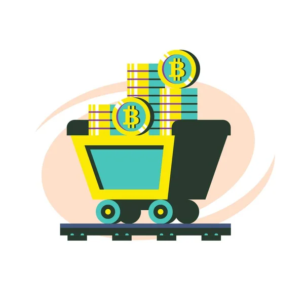 Exploitation Minière Bitcoin Crypto Monnaie Concept Vectoriel Camion Avec Bitcoins — Image vectorielle