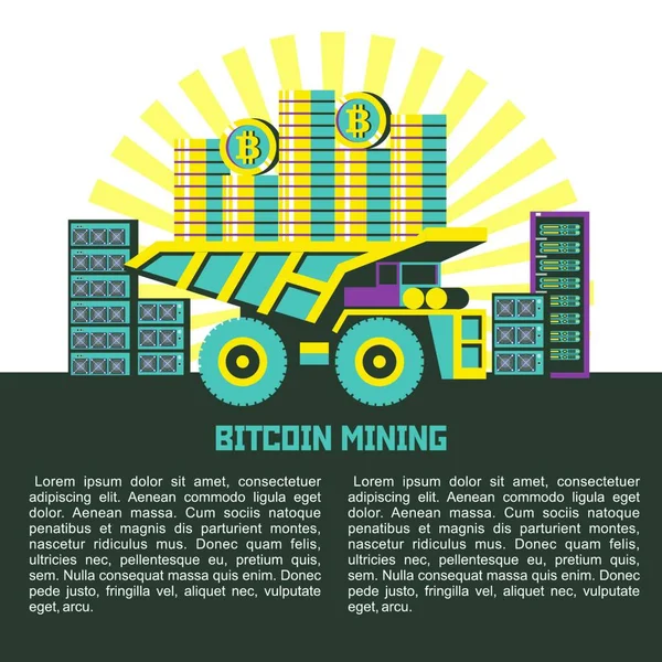 Caminhão Basculante Carrega Bitcoins Para Servidores Fundo Ilustração Vetorial Com —  Vetores de Stock