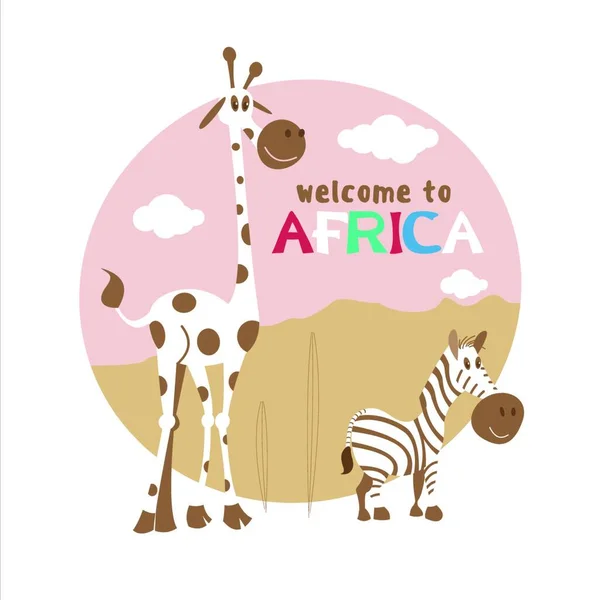 Africká Kreslená Zvířata Afrika Africká Kreslená Zvířata Roztomilá Žirafa Zebra — Stockový vektor