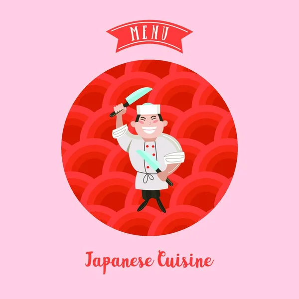 Cocina Japonesa Conjunto Platos Tradicionales Japoneses Chef Japonés Con Gran — Vector de stock