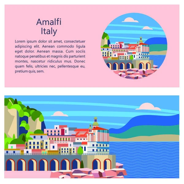 Amalfi Küstenstadt Italien Vektorillustration Mit Platz Für Text Entwurf Des — Stockvektor