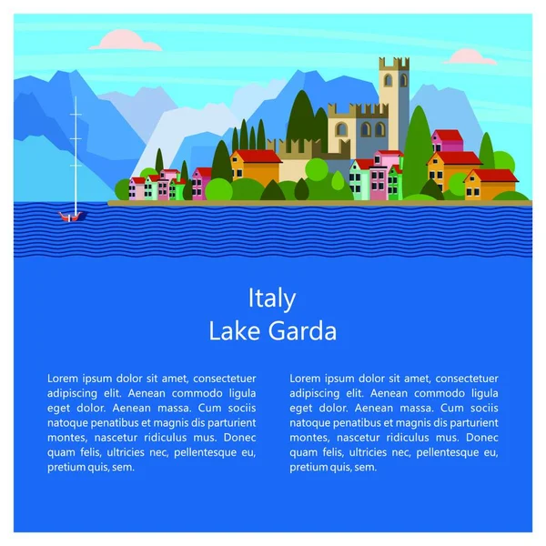 Italie Lac Garde Ville Salo Illustration Vectorielle Carte Postale Avec — Image vectorielle