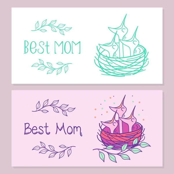 Grußwort Zum Muttertag Die Beste Mama Die Küken Sitzen Nest — Stockvektor