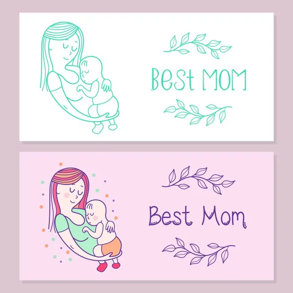 Greeting Card Mother Rsquo Day Best Mom Pretty Mother Holds — Stock Vector