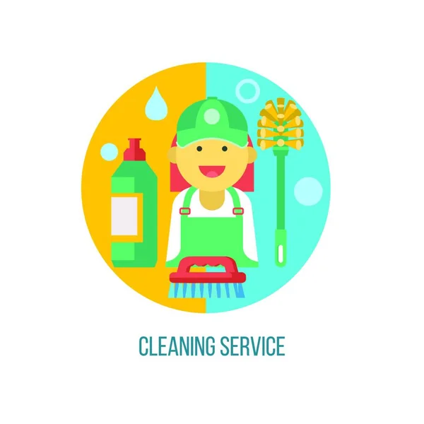 Serviço Limpeza Ilustração Vetorial Plana Emblema Limpeza Profissional Das Instalações — Vetor de Stock