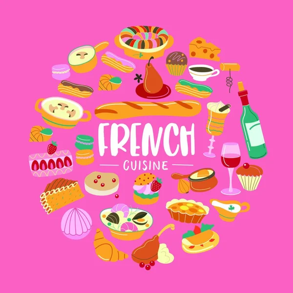 Традиційна Французька Кухня Печиво Вино Хліб — стоковий вектор