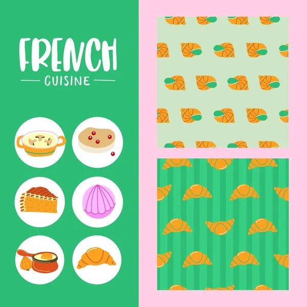 French Cuisine Vector Illustration Escargot Seamless Pattern Seamless Pattern Croissants — Stock Vector