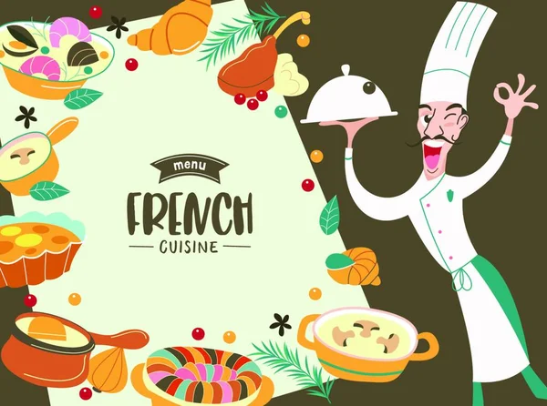 Masakan Perancis Dan Koki Satu Set Besar Vektor Piring - Stok Vektor