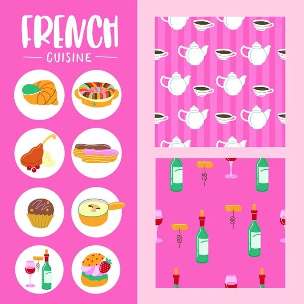 Cocina Francesa Ilustración Del Vector Cocina Tradicional Francesa Iconos Estilo — Vector de stock