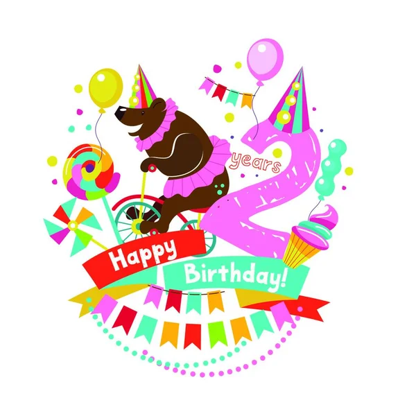 Feliz Cumple 2 Años. Colorida Ilustración Festiva Para Fiesta De  Celebración Y Decoración Ilustraciones svg, vectoriales, clip art  vectorizado libre de derechos. Image 95636444