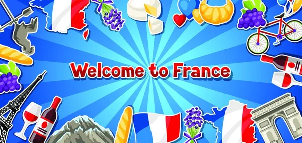 Frankreich Banner Design Französische Traditionelle Aufkleber Symbole Und Objekte Frankreich — Stockvektor