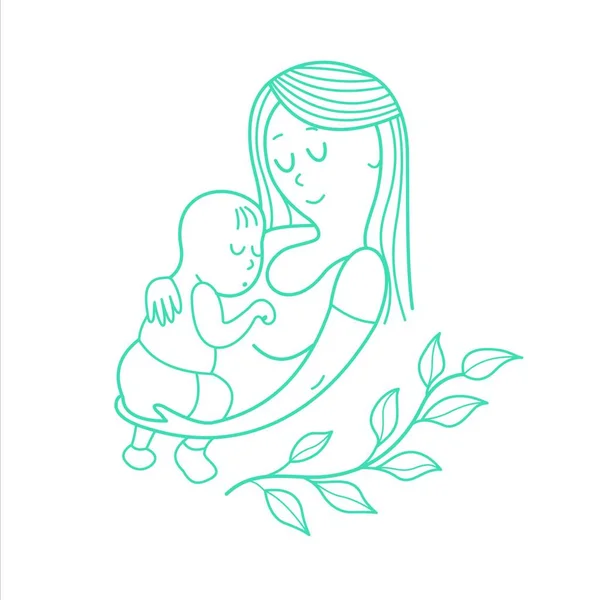Matka Jej Dziecko Liniowa Ilustracja Wektora Logo Szczęśliwego Dzieciństwa Szczęśliwa — Wektor stockowy