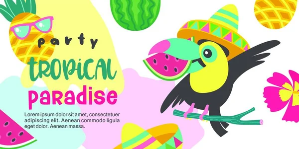 Una Fiesta Tropical Paradise Ilustración Vectorial Colorida Invitación Una Fiesta — Archivo Imágenes Vectoriales