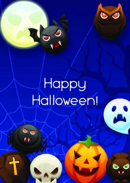 Wszystkiego Najlepszego Okazji Halloween Uroczyste Tło Imprezy Gniewnymi Stylizowanymi Postaciami — Wektor stockowy