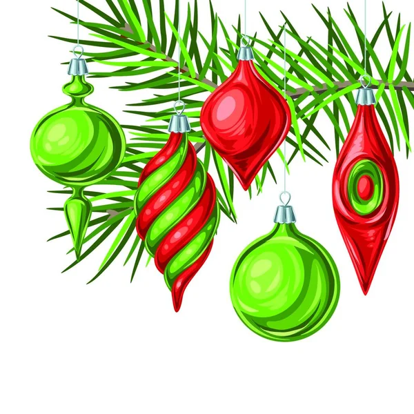 Weihnachten Hintergrund Mit Kugeln Weihnachtsdekoration Für Den Baum Grußkarte Weihnachten — Stockvektor