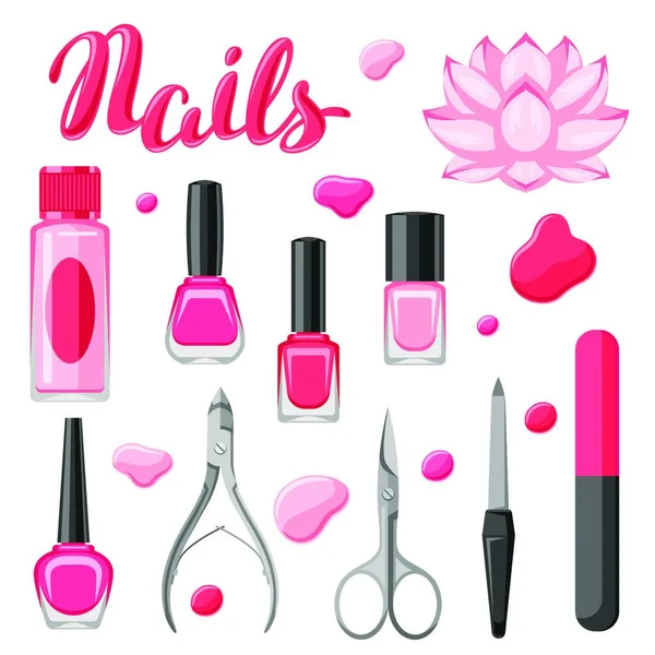 Set Van Manicure Gereedschappen Nagellak Professionele Apparatuur Voor Manicure Salons — Stockvector