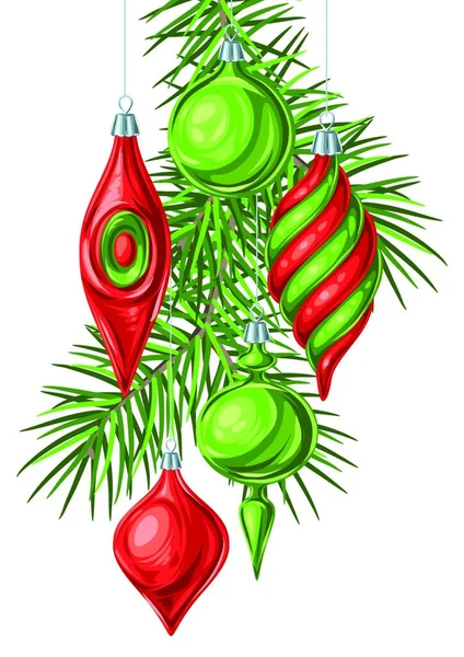 Χριστουγεννιάτικο Φόντο Μπάλες Χριστουγεννιάτικες Διακοσμήσεις Για Δέντρο Ευχετήρια Κάρτα Γιορτή — Διανυσματικό Αρχείο