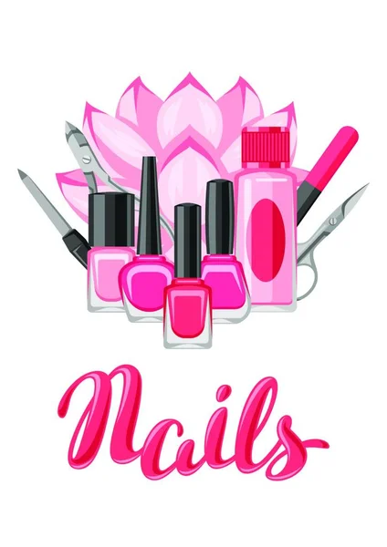 Background Manicure Tools Nail Polishes Professional Equipment Manicure Salons Background — Stock Vector