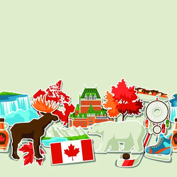 Kanada Sticker Nahtloses Muster Traditionelle Kanadische Symbole Und Attraktionen Kanada — Stockvektor