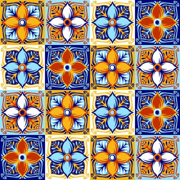 Italienische Keramikfliesen Ethnische Folklore Mexikanischer Talavera Portugiesischer Azulejo Oder Spanischer — Stockvektor