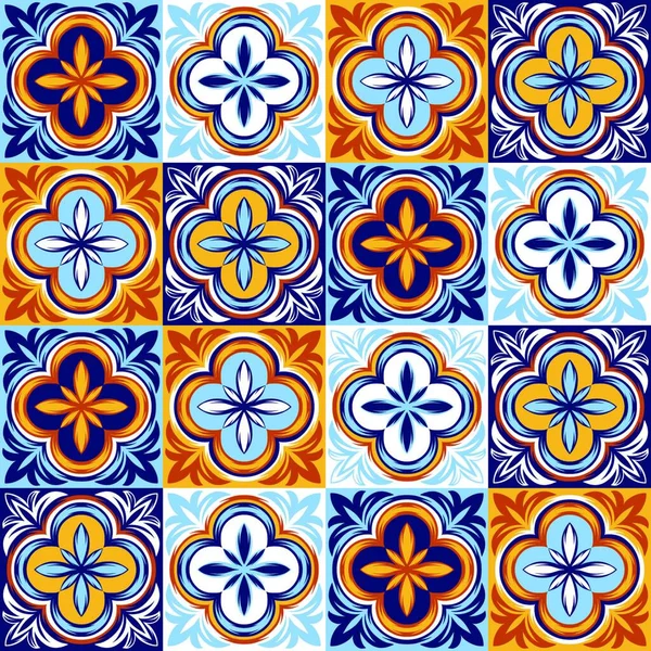 Carreaux Céramique Italienne Ornement Populaire Ethnique Talavera Mexicain Azulejo Portugais — Image vectorielle