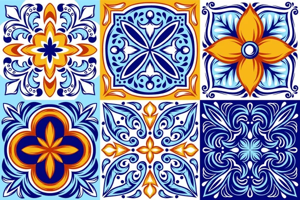 Italienische Keramikfliesen Ethnische Folklore Mexikanischer Talavera Portugiesischer Azulejo Oder Spanischer — Stockvektor