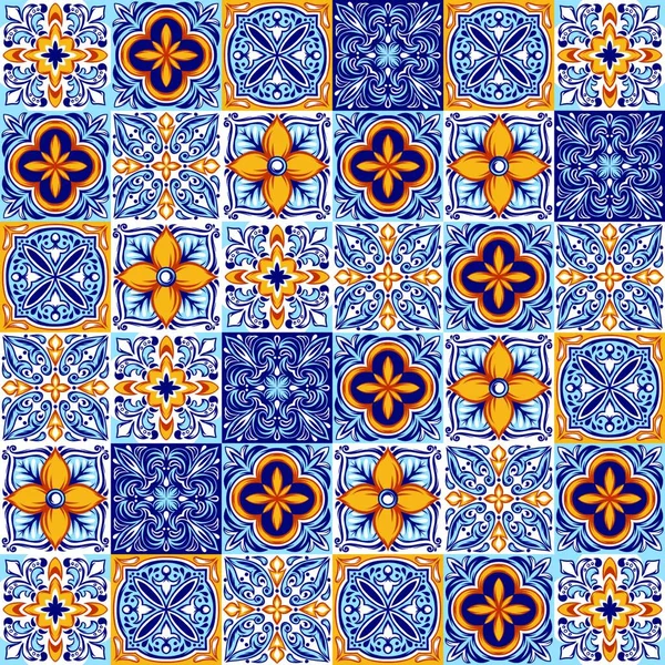 Tono Cerámica Italiana Ornamento Étnico Popular Talavera Mexicana Azulejo Portugués — Vector de stock