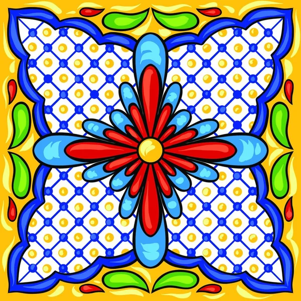 Mexicaanse Talavera Keramische Tegels Patroon Etnische Folk Ornament Italiaans Aardewerk — Stockvector