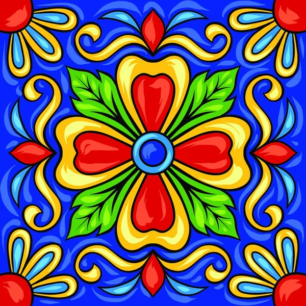 Mexicaanse Talavera Keramische Tegels Patroon Etnische Folk Ornament Italiaans Aardewerk — Stockvector