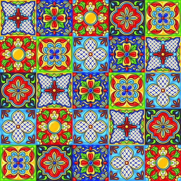 Tejido Cerámica Talavera Mexicana Ornamento Étnico Popular Cerámica Italiana Azulejo — Vector de stock