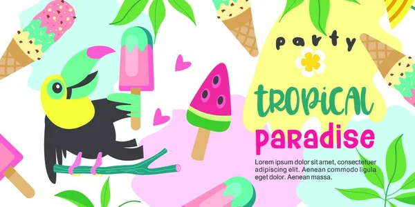 Вечірка Тропічний Рай Колоритна Векторна Ілюстрація Запрошення Вечірку Ілюстрація Тропічному — стоковий вектор