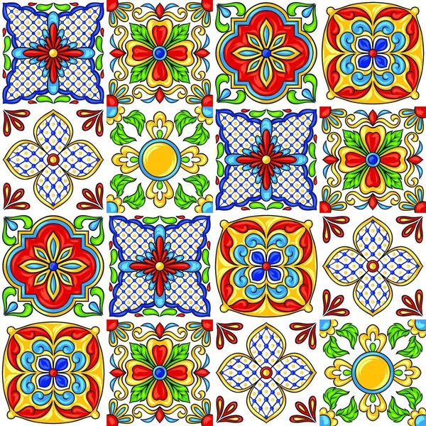 Tejido Cerámica Talavera Mexicana Ornamento Étnico Popular Cerámica Italiana Azulejo — Vector de stock