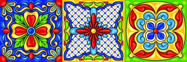 Mexicaanse Talavera Keramische Tegels Patroon Etnische Folk Ornament Italiaans Aardewerk — Stockvector