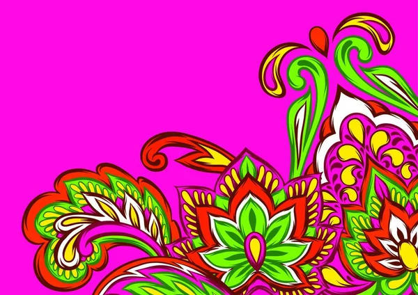インドの民族的背景パターン 民族の民族装飾品 手のハスの花とペイズリー インドの民族の背景パターンを描いた — ストックベクタ