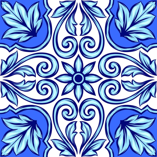 Portugiesische Azulejo Fliese Ethnische Folklore Mediterranes Traditionelles Ornament Italienische Keramik — Stockvektor