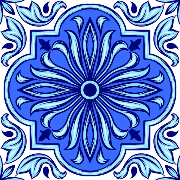 Portugese Azulejo Keramische Tegels Etnische Folk Ornament Mediterraan Traditioneel Ornament — Stockvector