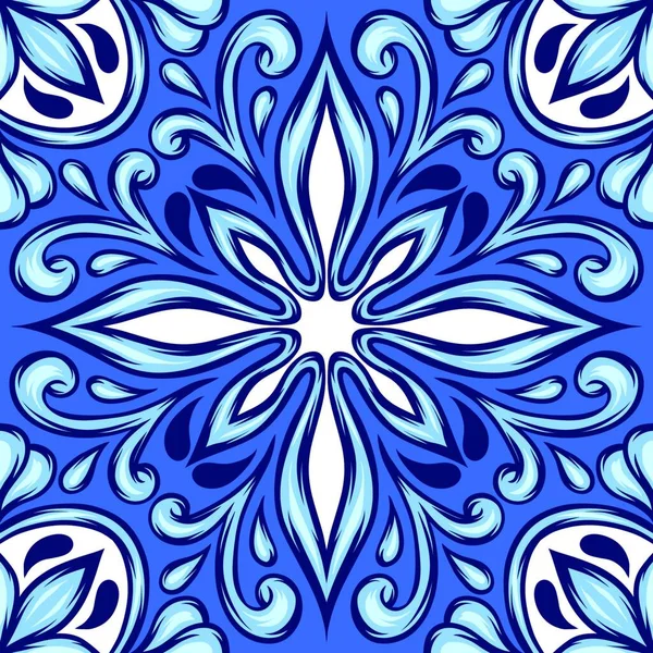 Portugese Azulejo Keramische Tegels Etnische Folk Ornament Mediterraan Traditioneel Ornament — Stockvector