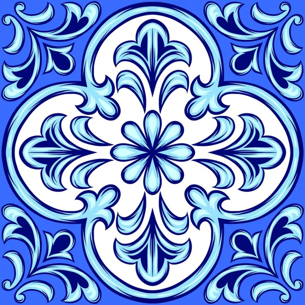 Portugese Azulejo Keramische Tegels Etnische Folk Ornament Mediterraan Traditioneel Ornament — Stockvector