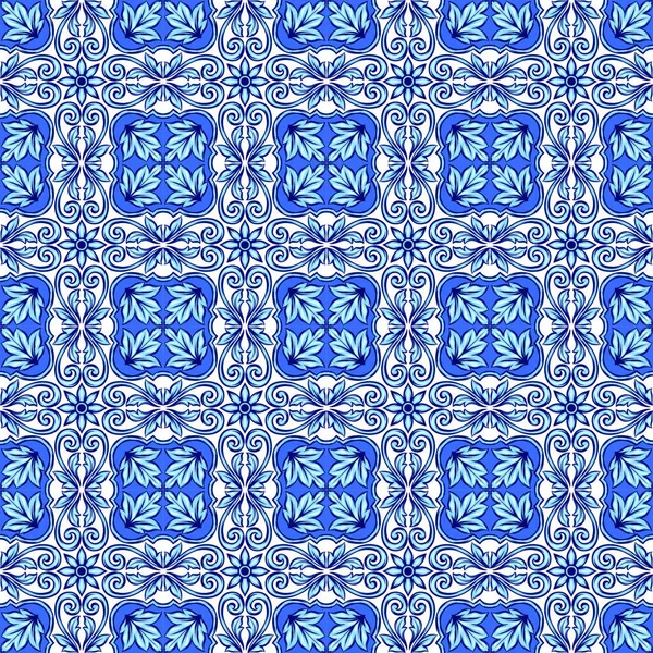 Portugiesisches Azulejo Fliesenmuster Ethnische Folklore Mediterranes Traditionelles Ornament Italienische Keramik — Stockvektor